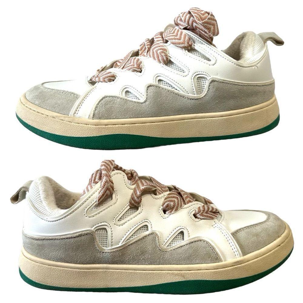 Steve Madden Roaring Platform White/Green Double-Laced Fashion Sneakers size 10‎